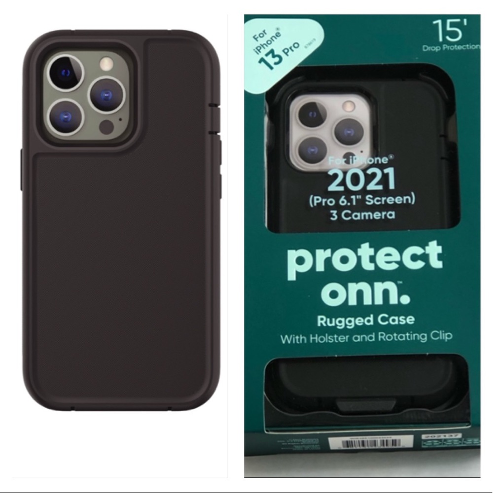 onn. IPhone 13 Pro Black Rugged Phone Case